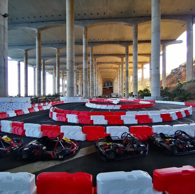 A track with multiple karts located beneath the Madeira Airport landing stripe, the Go Kart Madeira location.