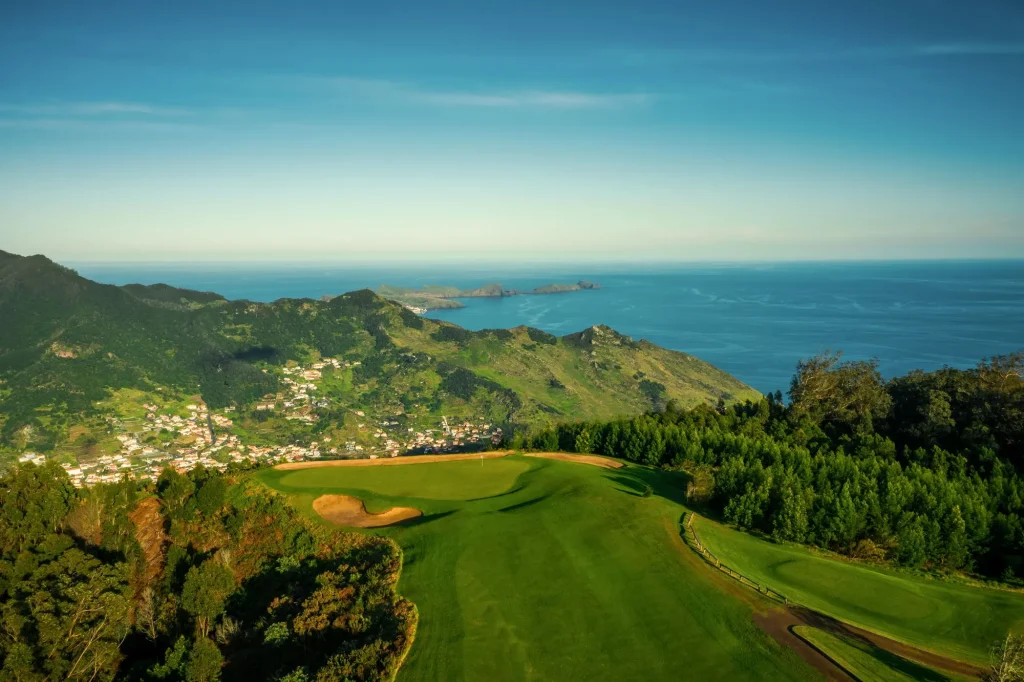 Aerial view of the Machico course of Santo da Serra Golf in Madeira Island