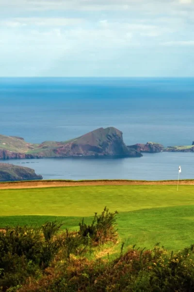 Aerial view of the Machico course of Santo da Serra Golf in Madeira Island.