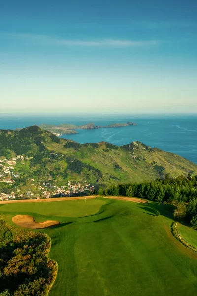 Aerial view of the Machico course of Santo da Serra Golf in Madeira Island
